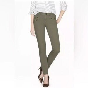 J. Crew Toothpick Moto Zip Olive Green Ankle Jeans Womens Size 26 (1257)
